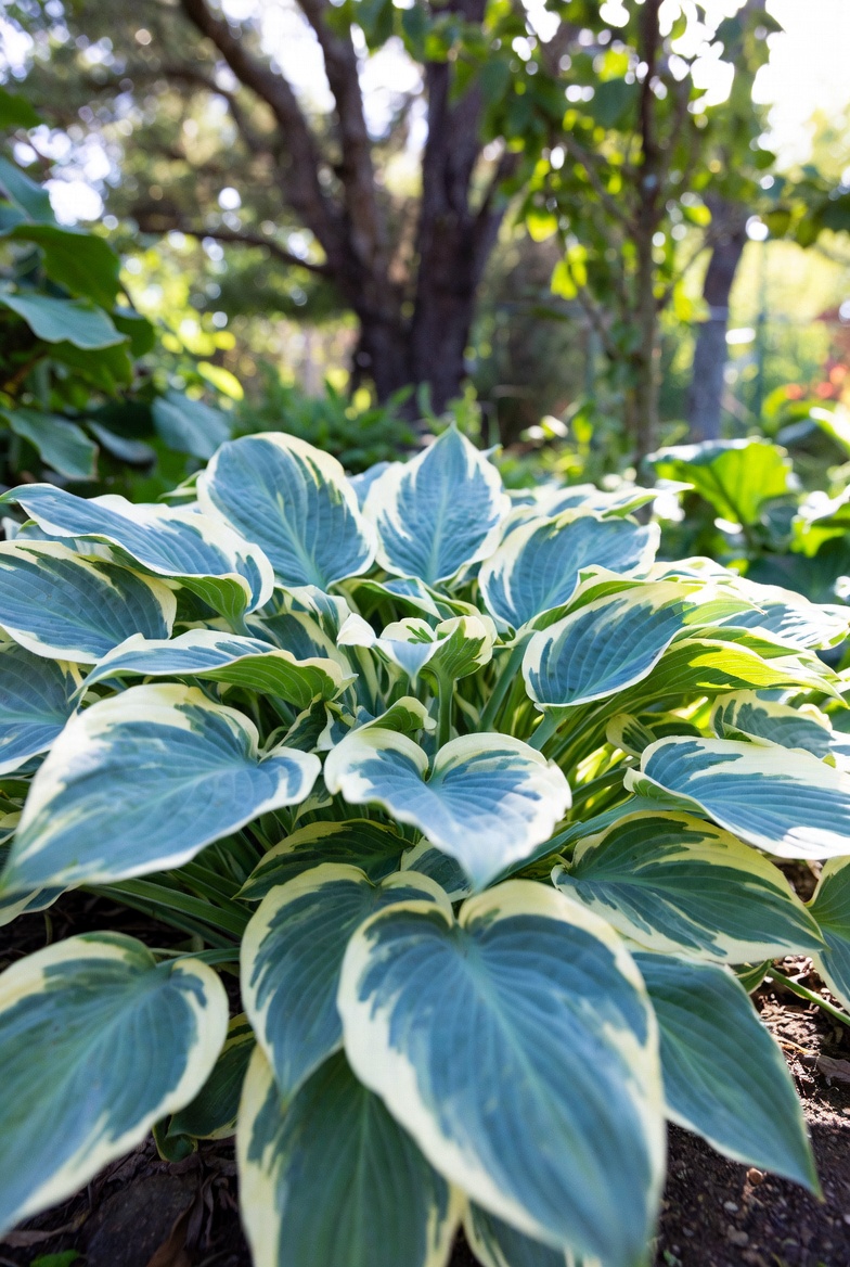 Хоста First Frost крупным планом — текстура и цвет листьев