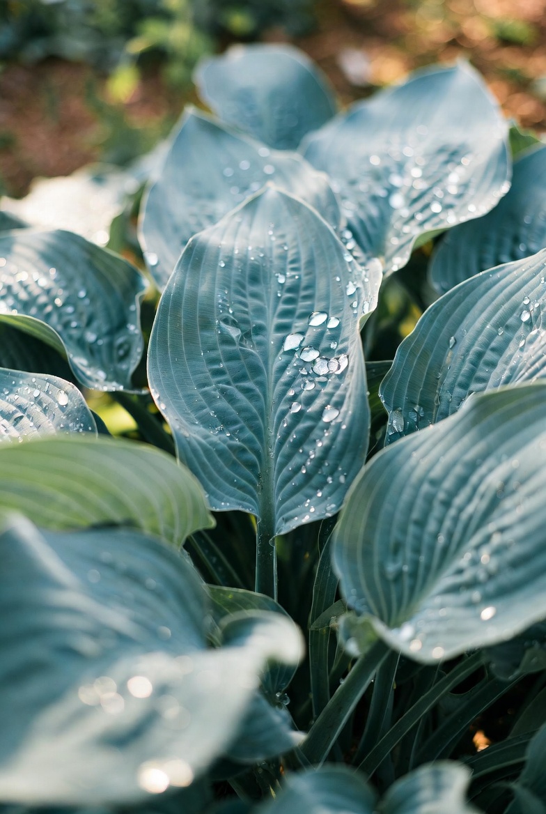 Хоста Halcyon крупным планом — голубые листья